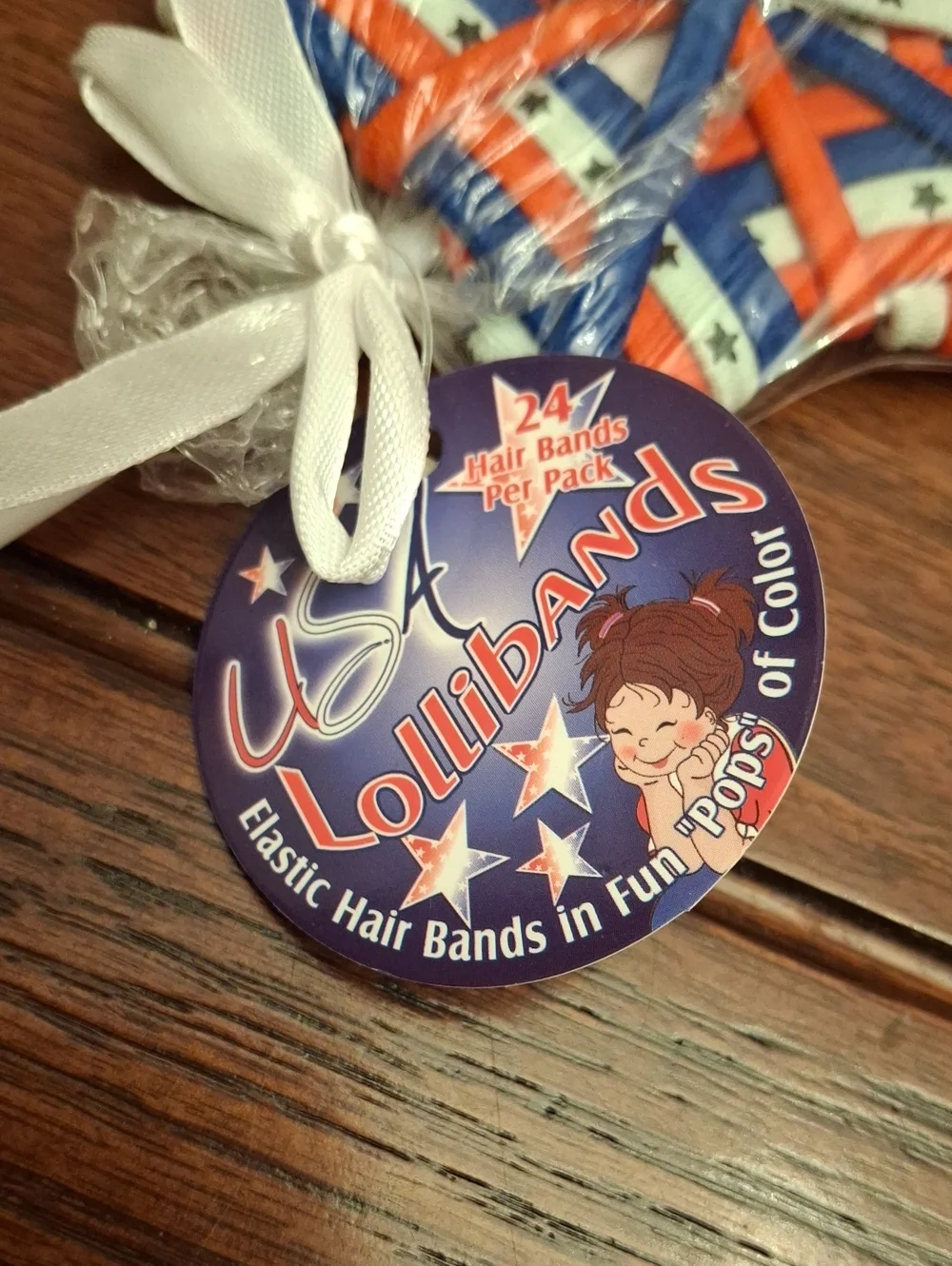 USA Lollinands Elastic Hair Bands - Red, White & Blue Star 24 Pack NWT